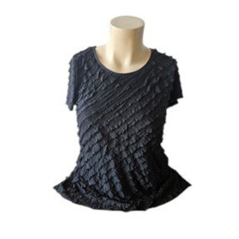 ELEMENTZ Black Textured Ruffle Short Sleeve T Shirt Top Women's Size M
